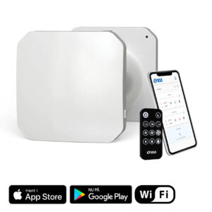 Højtydende VentiOne termostat med trådløs styring via app og fjernbetjening, kompatibel med Wi-Fi og smart home.